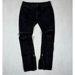 MNML Men's 34 M1 Black Distressed Denim Skinny Ankle Zip‎ Jeans